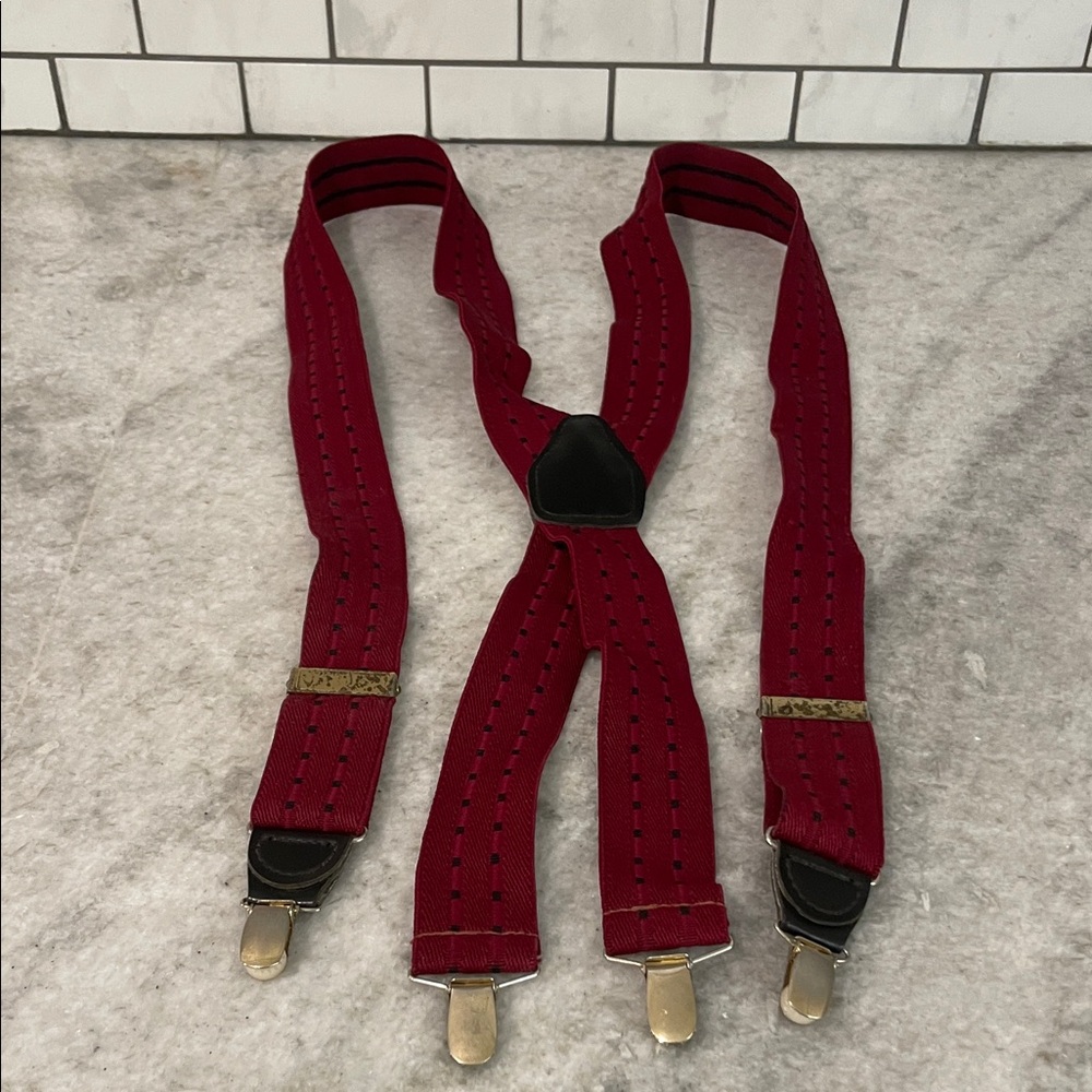 Pelican Suspenders Mens Clip On Red Burgundy Made in the USA‎ Preppy Braces